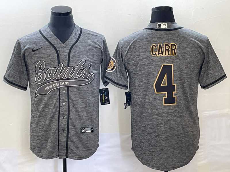 Men%27s New Orleans Saints #4 Derek Carr Grey Gridiron With Patch Cool Base Stitched Baseball Jersey